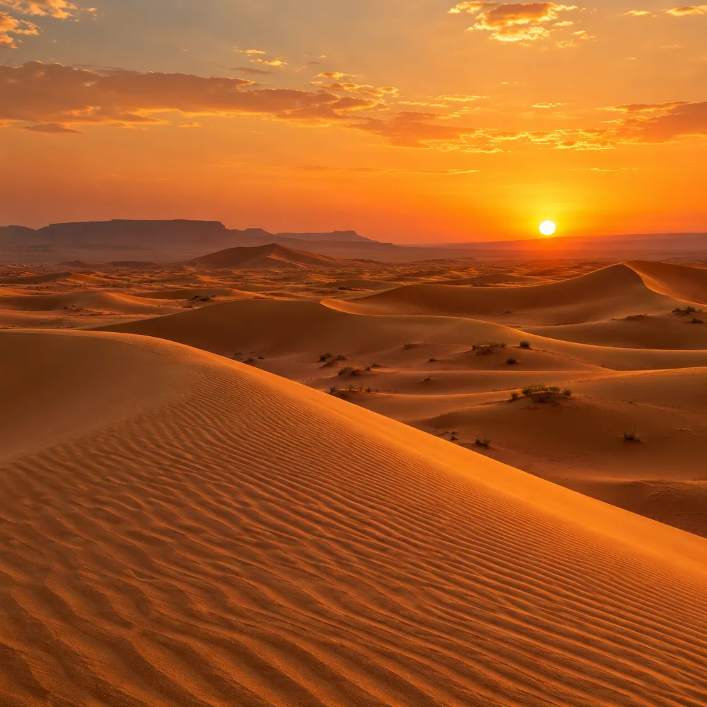 Les dunes du désert au coucher du soleil